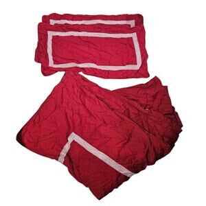 Crate & Barrel Red Organic Cotton King Duvet Cover 2 Pillow Shams White Border